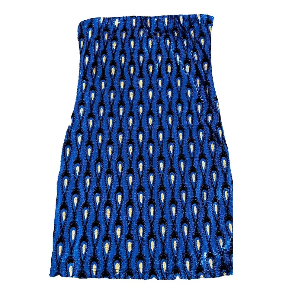 New Peacock Blue Gold Sequin Windsor Mini Dress XS - Picture 7 of 10